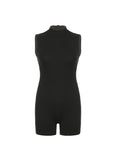 IFOMT Spring Outfits Black Solid Sleeveless Turtleneck Skinny Sexy Rompers Womens Playsuit Basic Casual Streetwear