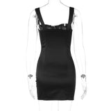 IFOMT Casual Winter Outfits Ruched Sleeveless Square Collar Mini Bodycon Women'S Dresses Y2K Sexy Fashion Summer Elegant Evening Casual Clothing