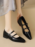 IFOMT Belt Buckle Pointed-Toe Split-Joint Flat Shoes Mary Janes
