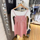 Ifomt Sweet Pink Plaid V-neck Mini Dress Women New Casual Buttons Lace Trim A-line Short Vestidos Vintage Preppy Style Dresses Y2K