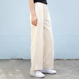 Ifomt Vintage Solid Wide Leg Pants Spring Autumn Elastic Waist Soft Loose Versatile Straight Trousers Femme Simple Casual Pants Chic