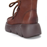 IFOMT Vintage Cow Leather Wool Boots Platform Shoes