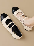 IFOMT Belt Buckle Round-Toe Split-Joint Flat Shoes Mary Janes