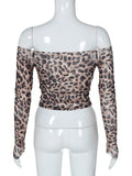 IFOMT Outfits Leopard Print Long Sleeve Mesh Ruched Slim Crop Tshirt Top Casual Clothes Sexy Y2K Streetwear Manufacturer 2024