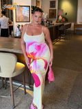 Ifomt Chic Tie-dye Printing U Neck Vestidos Women Summer Sleeveless Backless Bodycon Long Dress New Fashion Party Dresses Woman 2025