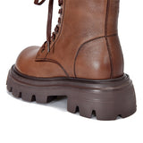 IFOMT Vintage Cow Leather Mid Heels Height Boots