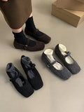 IFOMT Hollow Shallow Cut Split-Joint Square-Toe Flat Shoes Mary Janes