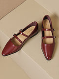 IFOMT Belt Buckle Pointed-Toe Split-Joint Flat Shoes Mary Janes