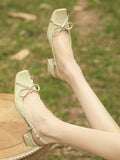 IFOMT Belt Buckle Rhinestone Split-Joint Square-Toe Pumps Sling Shoes