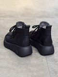 IFOMT Vintage Cow Leather Wool Boots Platform Shoes