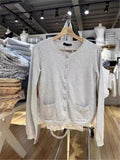 Ifomt Gray Single Breasted Autumn Women Sweater Round Neck Solid Color Simpler Tops Woman Versatile Casual Knitting Pullovers New
