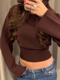 IFOMT Party Otufit 2025 New Knitted Women's Sweater Casual Round Neck Elastic Hem Wide Sleeve Crop Pullover Top Ladies Fashion Knitwear Jumper