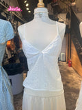 Ifomt Hollow Embroidery White Tank Camis 2025 New V-neck Adjustable Strap Simple Summer Vest Cotton Solid Waistband Sweet Y2K Tops