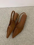 IFOMT Pleated Pointed-Toe Solid Color Split-Joint Sandals Sling Shoes
