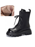 IFOMT Vintage Cow Leather Mid Heels Height Boots