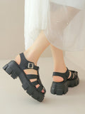 IFOMT Belt Buckle Hollow Round-Toe Split-Joint Gladiators Platform Shoes Sandals