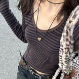 Ifomt Vintage Classic Striped Slim T-shirts Women Autumn Casual Long Sleeve Streetwear Round Neck Cotton Tees Harajuku Chic Y2k Tops
