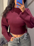 IFOMT Party Otufit 2025 New Knitted Women's Sweater Casual Round Neck Elastic Hem Wide Sleeve Crop Pullover Top Ladies Fashion Knitwear Jumper