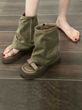 IFOMT Hollow Split-Joint Split-Toe Zipper Boots Platform Shoes Sandals