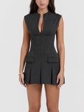 IFOMT Eleanor Charcoal Pleated Corset Dress