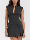 IFOMT Eleanor Charcoal Pleated Corset Dress