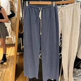 Ifomt New Spring Autumn Loose Women Sweatpants Solid Color Gray Drawstring Wide Leg Pant Casual Sportwear Long Trouser Cotton Blend