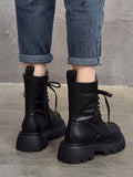 IFOMT Vintage Cow Leather Mid Heels Height Boots