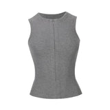 IFOMT Solid Ribbed Zipper Tank Top Women Street Basic Skinny Elastic Sleeveless Tops Low Cut Sexy Crop Top Y2k Clothing Tee Shirts