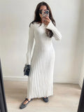 IFOMT Fall Winter New Knitted Long Dress Female Casual Slinky High Waist Rib Sweater Bodycon Dresses Lady Holiday Party OutfitsChristmas Gifts