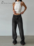 Ifomt Patchwork Jeans Women Loose Pocket Versatile Zipper High Waist Straight Denim Pants Female 2025 Spring Autumn Lady Streetwears
