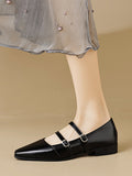 IFOMT Belt Buckle Pointed-Toe Split-Joint Flat Shoes Mary Janes