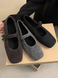 IFOMT Hollow Shallow Cut Split-Joint Square-Toe Flat Shoes Mary Janes