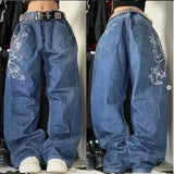Ifomt American Y2K New Fashion Pattern Embroidery Loose Jeans Men Street Casual Joker Mopping Oversized Wide-leg Pants Couple Jeans Casual Outfit