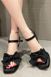 IFOMT Bow-tie open-toe French style thick-soled square-toe high heels