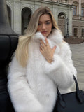 IFOMT 2025 New White Imitation Fur Short Jackets Female Fashion Solid Long Sleeve Thick Streetwear Coat Loose Lapel Outwear