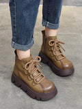 IFOMT Vintage Cow Leather Wool Boots Platform Shoes