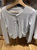 Ifomt Gray Single Breasted Autumn Women Sweater Round Neck Solid Color Simpler Tops Woman Versatile Casual Knitting Pullovers New