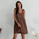 IFOMT Fashion Vacation Loose Cotton Linen Slip Dress For Women Lace Up Splice Hot Girl Sexy Dress Party Spaghetti Strap Dress