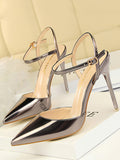IFOMT Belt Buckle Pointed-Toe Shiny Split-Joint Pumps Sandals