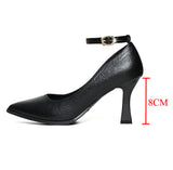 IFOMT  Classic Black Thin Heels Pumps Women Pointed Toe Ankle Strap High Heels Shoes Woman Pu Leather Soft Sole Office Shoes