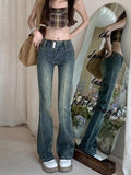 IFOMT Low Waist Washed Slim-Fit Boot-Cut Jeans