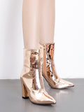 IFOMT Pointed-Toe Shiny Split-Joint Boots Pumps