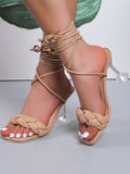 IFOMT Lace-Up Open Toe Split-Joint Square-Toe Pumps Sandals