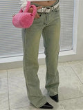 IFOMT Low Waist Washed Straight-Fit Boot-Cut Jeans