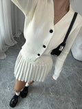 IFOMT Retro Knitted Long Sleeve Sweater High-Waisted Pleated Skirt Two Piece Set For Women Niche Solid Matching Sets Autumn NewChristmas Gifts