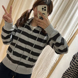 Ifomt Vintage Stripe Pockets Hoodies Women Autumn New Warm Drawstring Long Sleeve Cardigan Top Casual Streetwear Y2K Sweatshirt Female