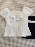 IFOMT Y2k Top Lace White Slim Kawaii Cute Women Clothes T shirt Suit Harajuku Sexy Sweet Girl Japanese Grunge Crop Top 2000s Tshirts