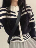IFOMT Collar Neck Stripe Short Cardigan