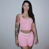 IFOMT Outfits Solid Bodycon Yoga Gym Sleeveless Tank Short Pants 2 Piece Set Summer Sportsuit Outset Wholesale Casual Clothes