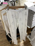Ifomt Cute Bear Print Homewear Pant Spring Summer Loose Elastic Wiast Chic Sleepwear Trouser Casual Cotton White Women's Straight Pant